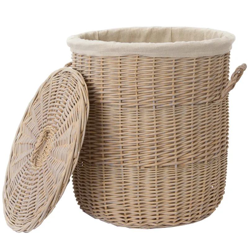 

zq Hand-Woven Willow Rattan Woven with Lid Dirty Clothes Basket Storage Basket Breathable Basket Clothing Storage