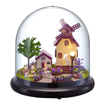 

Cute Room Transparent Cover Mini House DIY Dollhouse Kit Model Miniature Toy Realistic Children Home Gift With Furniture Casa