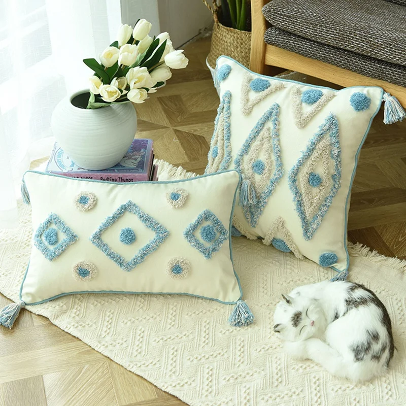 

Bohemian Style Pillowcase Embroidery Cotton Pillow Handmade Cushion Set Plush Cushion Cover Pillowcase Sofa Cushion Home Decorat
