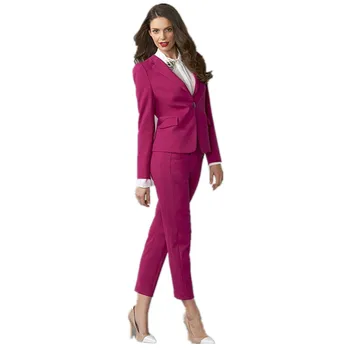 

Women's new single buckle Slim solid color suit two-piece suit (jacket + pants) ladies business office dress support custom