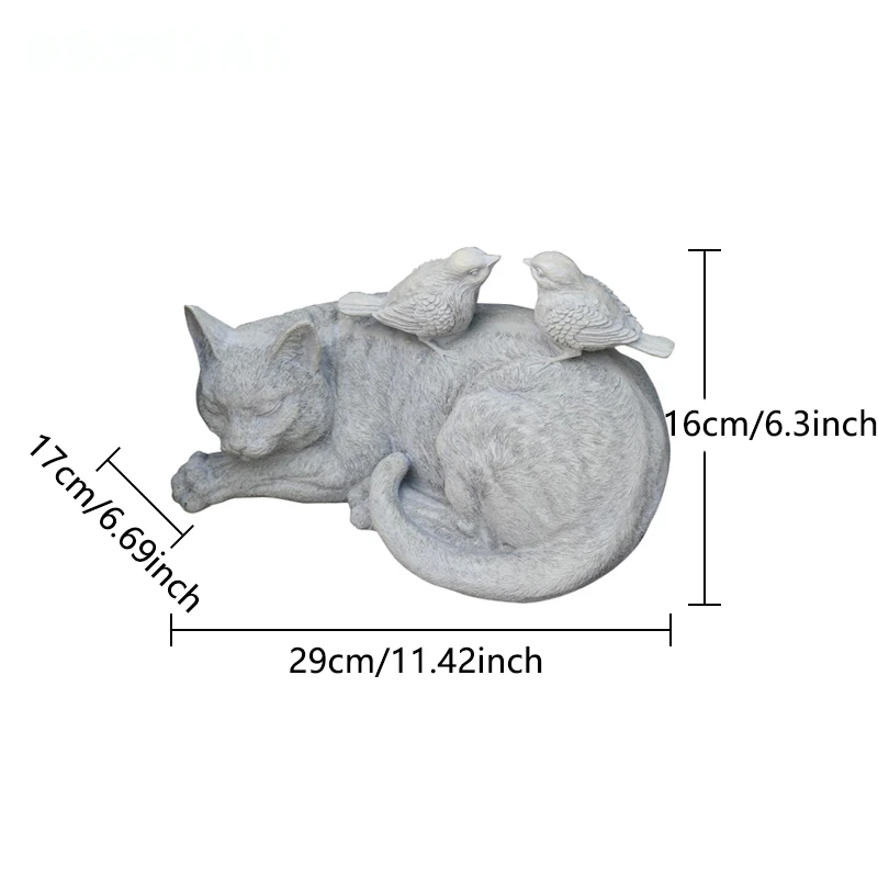 Outdoor Kitten Bird Ornaments Resin Lazy Grey Cat Figurines Decoration Garden Villa Lawn Landscape Animal Crafts Sculpture Decor Outdoor Kitten Bird Ornaments Resin Lazy Grey Cat Figurines Decoration Garden Villa Lawn Landscape Animal Crafts Sculpture Decor