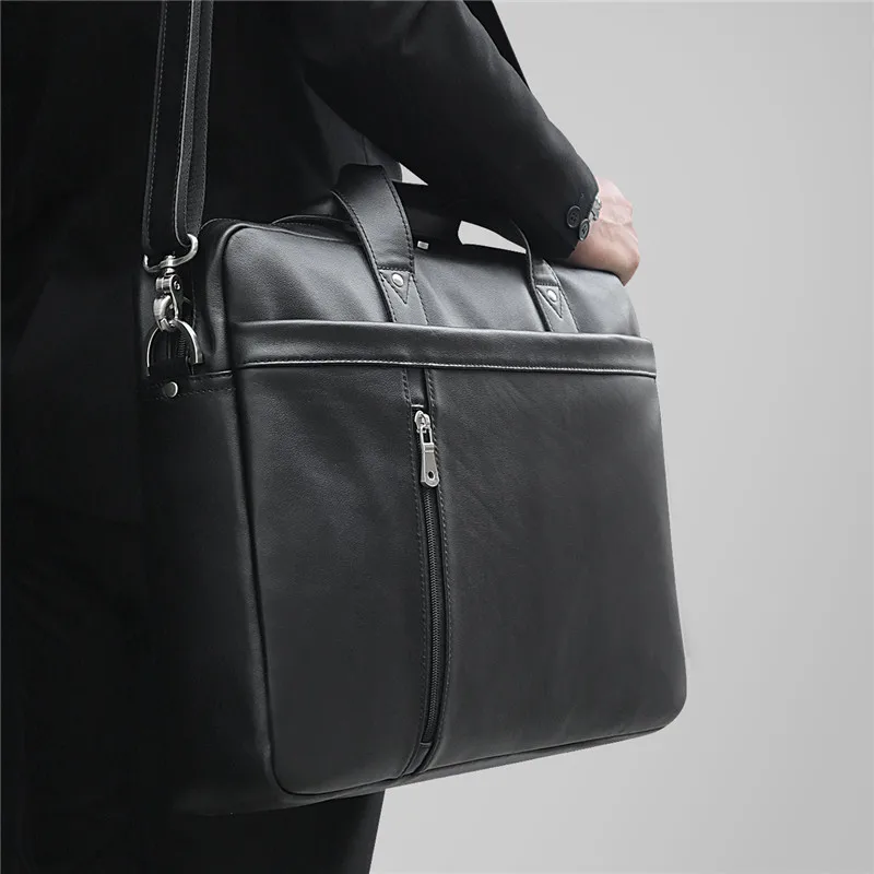 Nesitu Новая черная натуральная кожа 15,6 ''17'' ноутбук офисный мужской портфель сумка деловая дорожная сумка портфель M7386