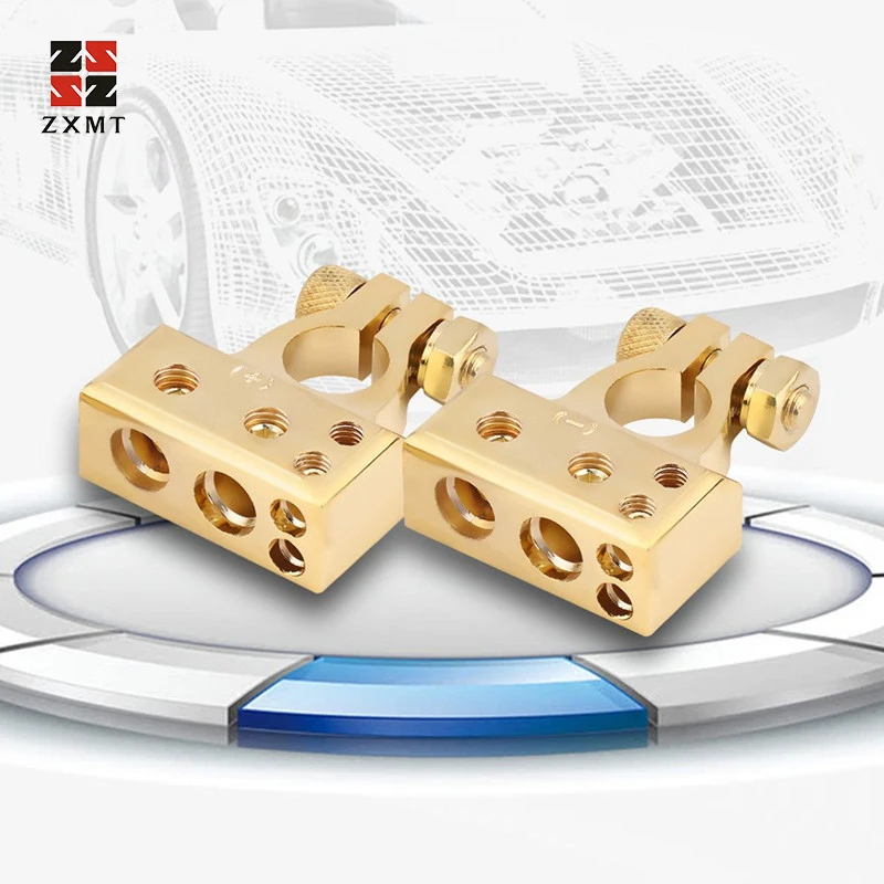 

ZXMT Gold Silver Car Battery Terminal Connectors Kit 2/4/8/10 AWG Positive Negative Car Battery Post Clamp for Car Auto Caravan