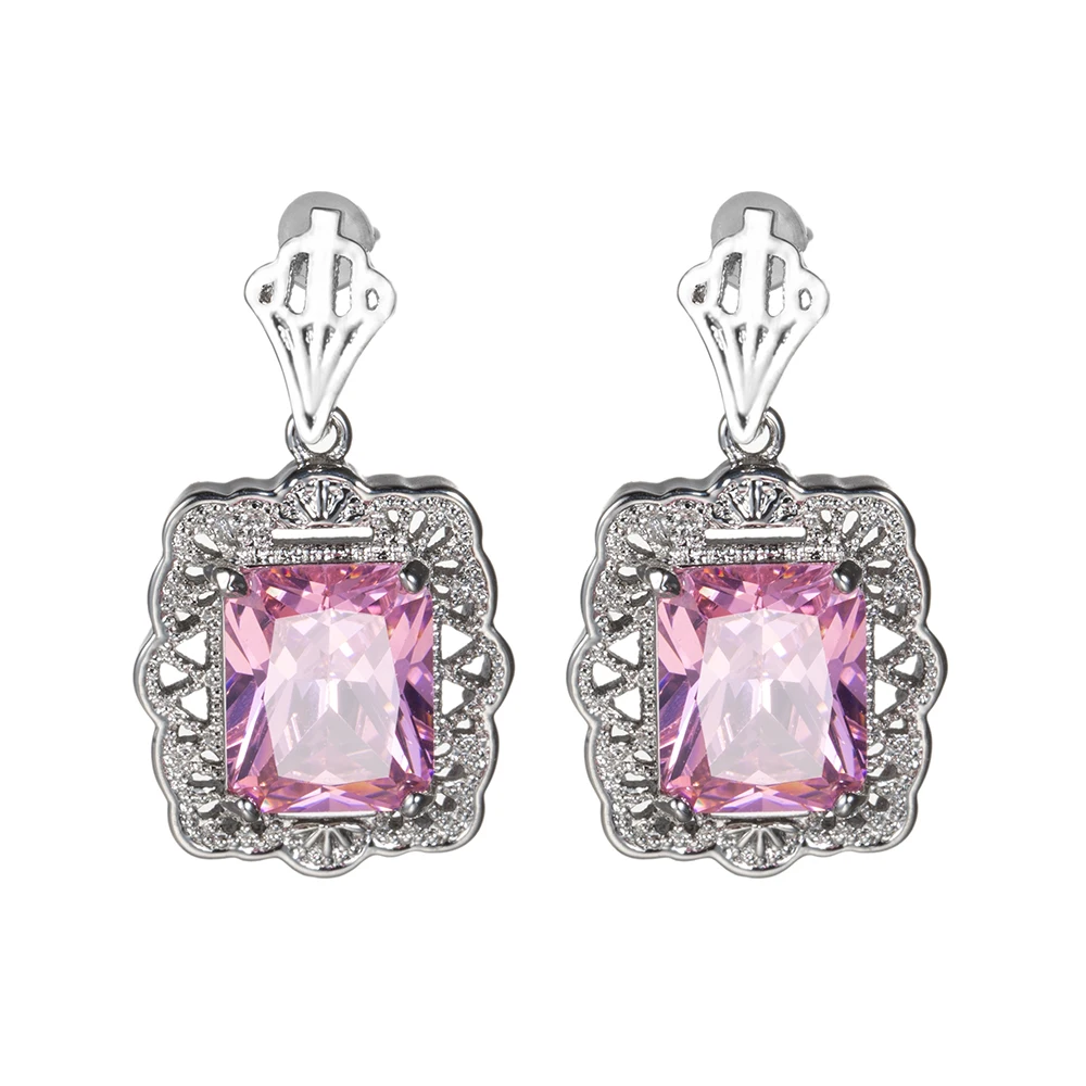 Женские серьги гвоздики с фианитами розового цвета|Серьги-гвоздики| |