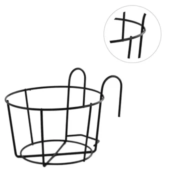

1pc Iron Art Hanging Planter Shelf Wall Mounted Flowerpot Holder Round Hanger Flower Basket for Garden Balcony (Black)