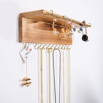 

3 Pcs Wall Mounted Jewelry Organizer, Rustic Wood Rack for Earring Bracelet and Necklace Holder Jewelry Hanger Rack Set