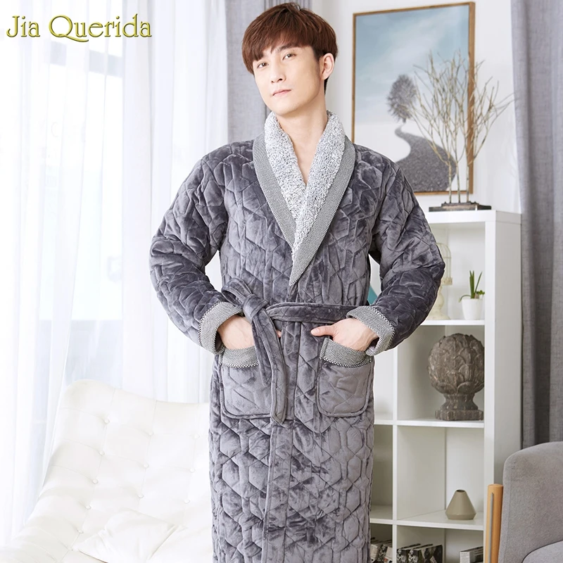 Мужской банный халат бархатный+ хлопковый мягкий мужской халат большого размера плюс зимнее кимоно Homme Peignoir теплый халат пижама мужской халат - Цвет: 1618