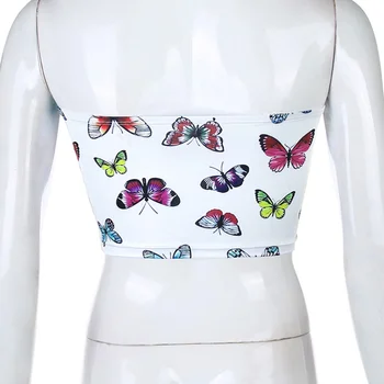 

1Pc Women Summer Butterflies Printing Strapless Tops Off Shoulder Tops
