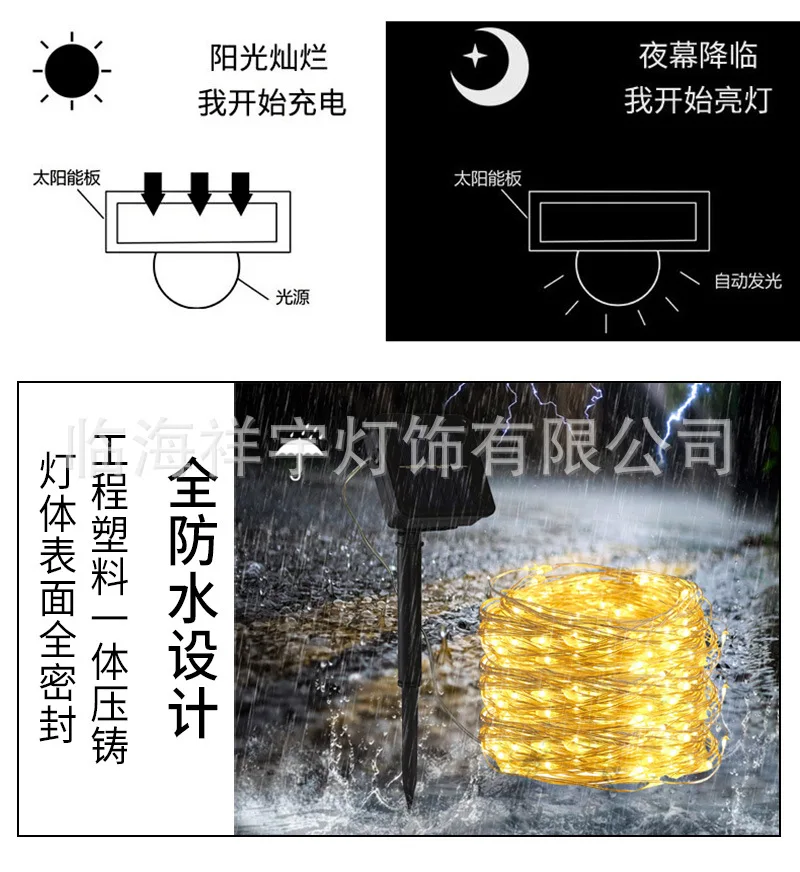 Superior Products Solar Copper Lamp 100led Lighting Chain Courtyard Outdoor Waterproof Colorful Lights Christmas Holiday Decorat