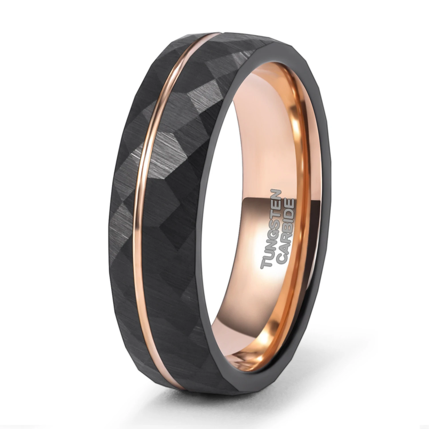 de tungsteno negro para parejas, de 6mm/8mm, faceta martillada cepillada con rayas de rosa, alianzas de boda, anillo de compromiso para y mujeres|Anillos| - AliExpress