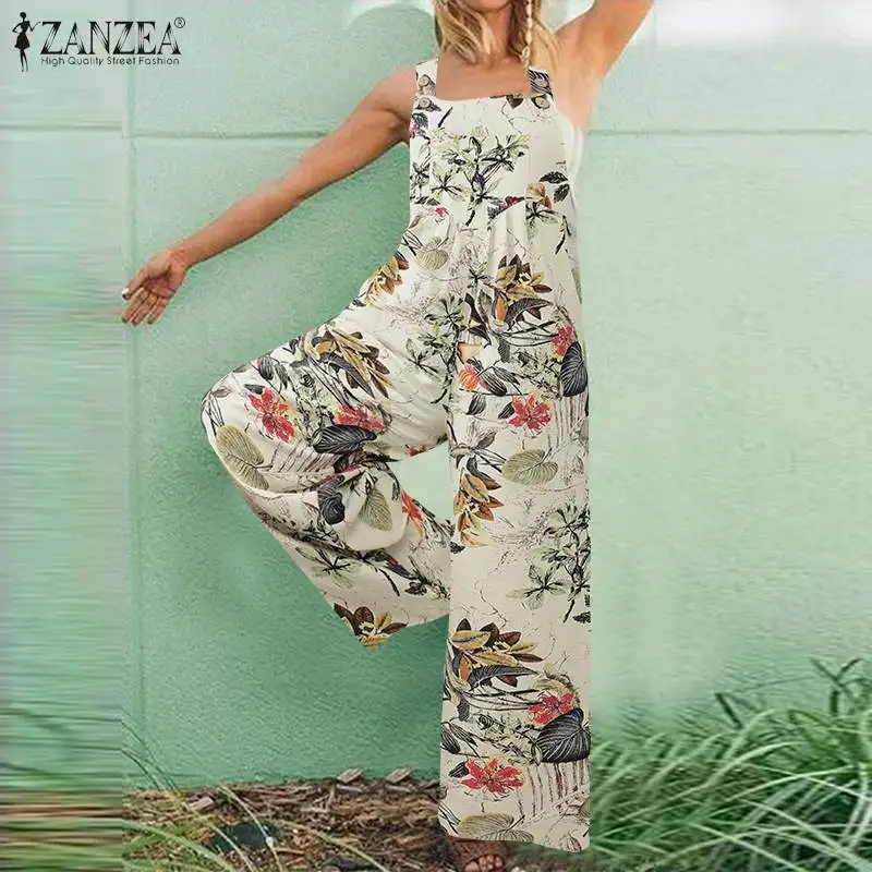 ZANZEA Summer Wide Leg Rompers Women Floral Printed Jumpsuit Vintage Straps Playsuits Cotton Linen Dungaree Pants Bib Overalls ZANZEA Summer Wide Leg Rompers Women Floral Printed Jumpsuit Vintage Straps Playsuits Cotton Linen Dungaree Pants Bib Overalls