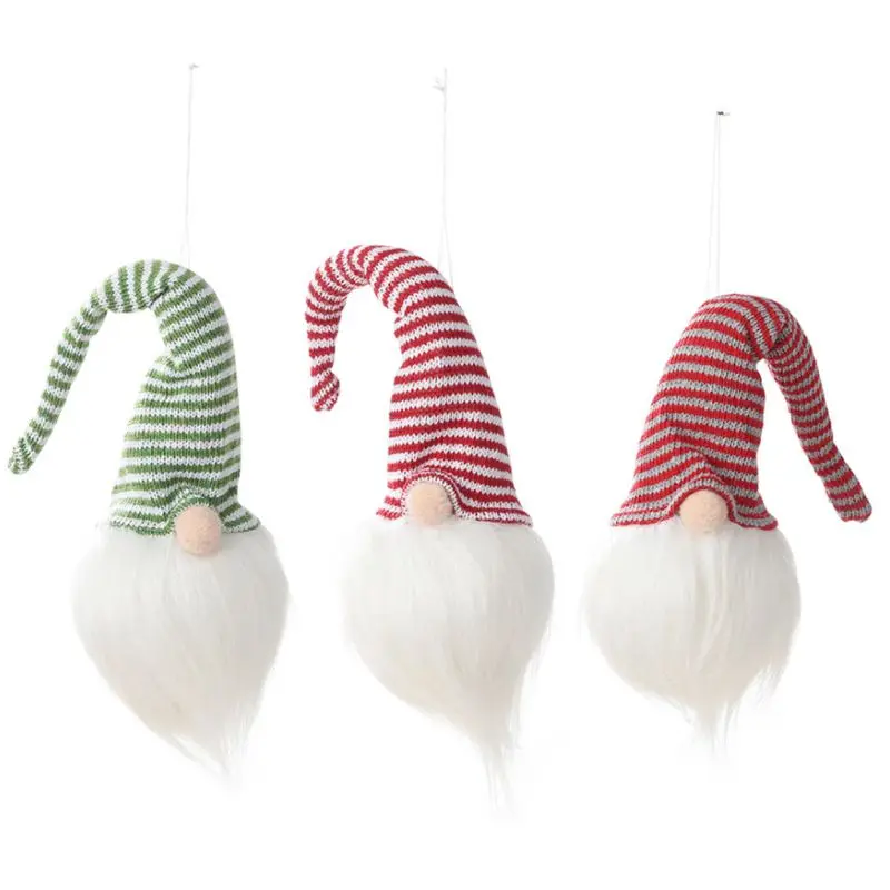 

Christmas LED Light Swedish Gnome Figurines Tree Pendant Hanging No Face Doll with Stripes Hat Home Party Decoration Ornaments