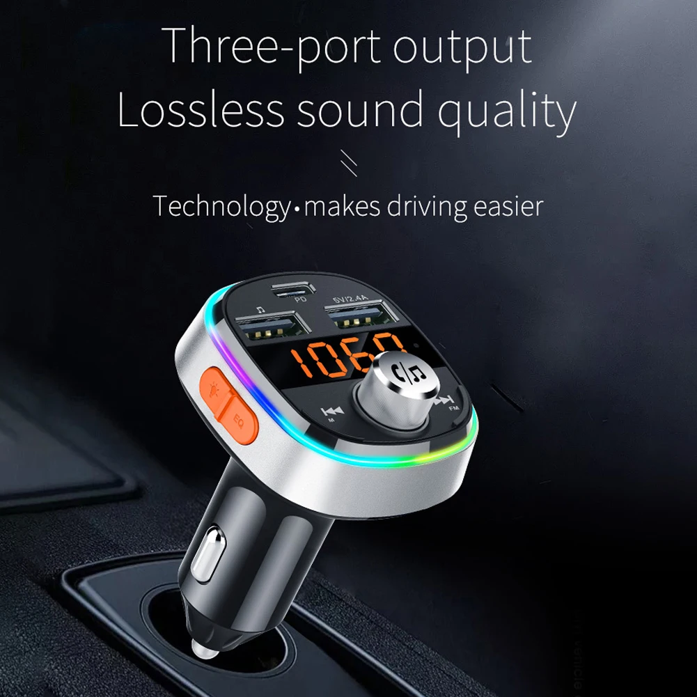 Fm-передатчик Bluetooth Hands-free автомобильный mp3-плеер сабвуфер красочный атмосферный свет двойной USB PD3.0 быстрое электрическое зарядное устройство
