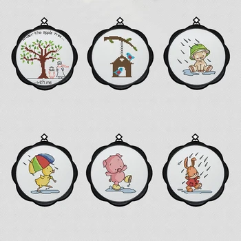 

Cute Cartoon Baby Bedroom Cross Stitch Photo Frame DIY Hand Embroidery Toolkit Digital Printing on Canvas Sewing Kit Is Simple