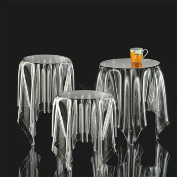 

Transparent coffee table round acrylic ghost table floating magic tablecloth creative side to discuss coffee leisure table