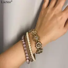 Lacteo Сексуальные 5 шт./компл. Стразы жесткий браслет с цветком женские богемные имитация жемчуга наручные цепи Шарм подарочные браслеты и ювелирные изделия