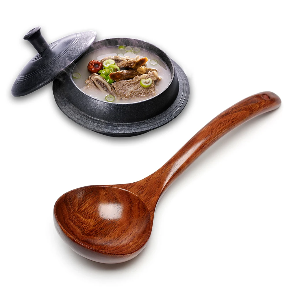 Serving Spoon Natural Wooden Large Soup Scoops Long Handle Cooking Scoop