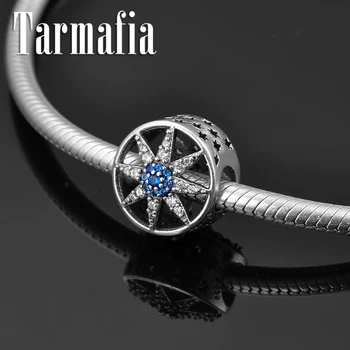 

925 sterling silver Shining snowflakes Blue Zircon Beads accessories Fit Original Women Charms Bracelet Fine Jewelry Making