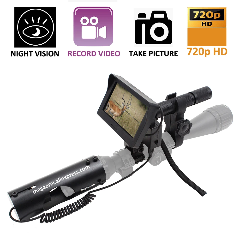 

Megaorei DIY Real Digital 720p Video Recorder Night Vision Riflescope Hunting Scopes Sight Camera with 850nm IR Laser Flashlight