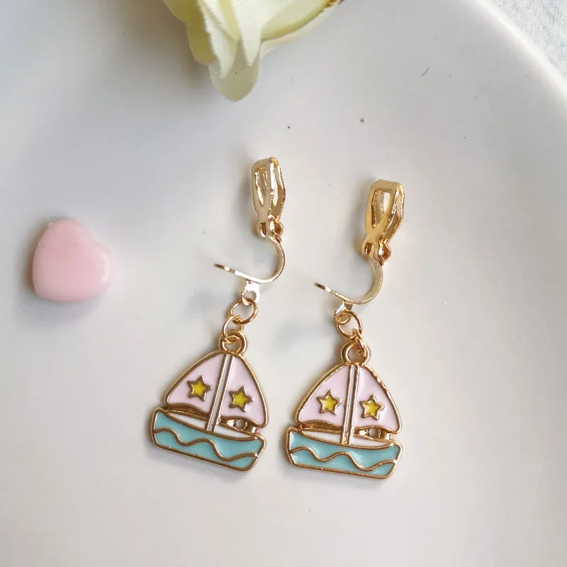 Ear Clip Earrings Clip Earrings Ear Clip Stud Earrings Ear Accessories Korean Cute Cartoon Stud Clip on Earrings No Pierced Fashion Statement Flower Animal Cuff Earring Ear Clip