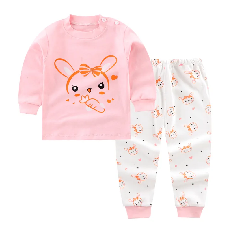 Комплект хлопковой одежды из 2 предметов для маленьких девочек осенне-зимняя рубашка для отдыха с длинными рукавами и принтом с героями мультфильмов+ штаны, костюмы для малышей