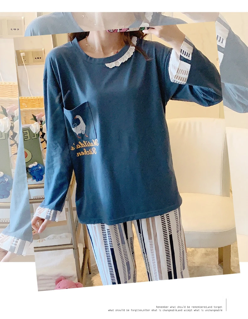 Новинка 2019, женские пижамные комплекты, осенняя Милая одежда для сна с длинным рукавом и мультяшным принтом, пижамы для девочек, ночная