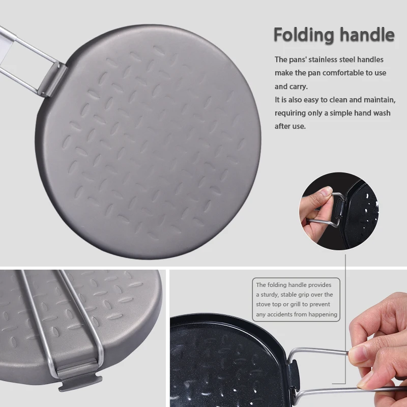 Boundless Voyage 티타늄 논스틱 팬, 접이식 손잡이, 야외 캠핑 피크닉 하이킹 바베큐 티타늄 프라이팬, Ti2064C