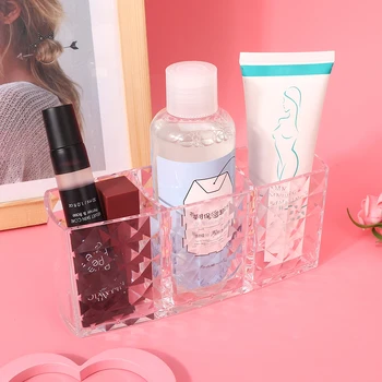 

Clear Acrylic Organizer 3 Slots Cosmetic Tool Storage Box Brush Cosmetic Makeup Display Stand For Lipstick Enamel Jewel
