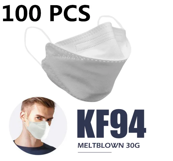 

100PCS KF94 4 Layer Filter Mask PM2.5 Dustproof Anti Haze Protective Face 94% Filtration Mouth Mask DustProof Breathable