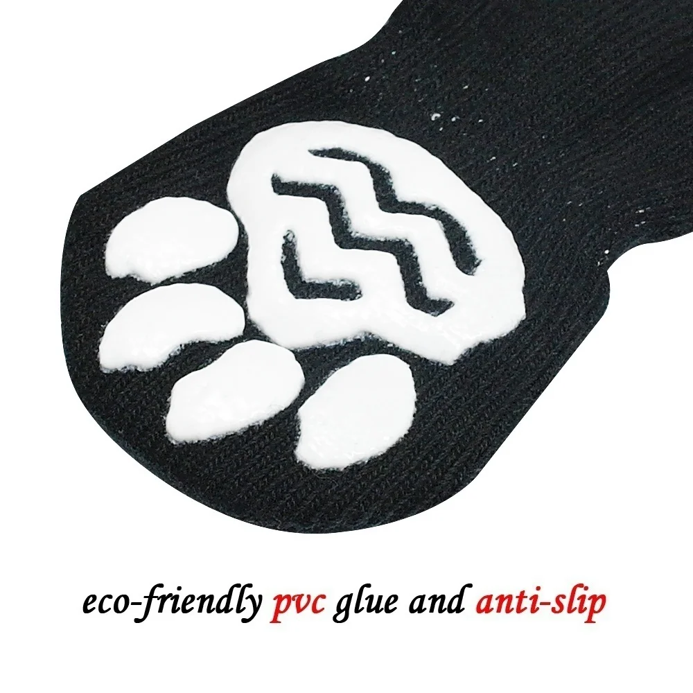 4PCS Anti-Slip Dog Shoes Pet Knitted Socks Cotton Small Medium Pets Booties No-Slip Paw Sole Dog Cat Puppy Doggie Shoes M L XL