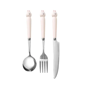 

White Kids Knife and Fork Kids Spoon Fork Dinner Cutlery Set Leading Life Portable 3pcs Stainless Steel Cutlery Noble II50DCS