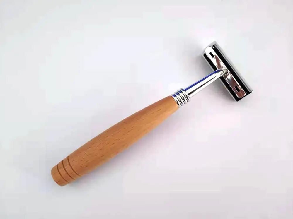

1PCS New Solid wood head razor Creative personality retro beard knife Manual non-disposable stainless steel razor