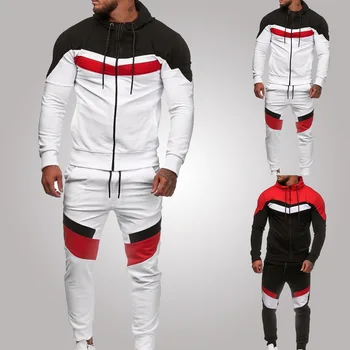 

Men Colorblock Sports Set Two Pieces Set Men's Zipper Hoodie Sweatshirt Pants Tracksuit Sportswear Outfit