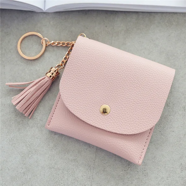 light pink Фиолетовый 1 шт. Женский мини-кисточка кредитный держатель для карт из искусственной кожи короткий маленький чехол для карт чехол для денег и монет милые сумки для банковских карт - Цвет: light pink