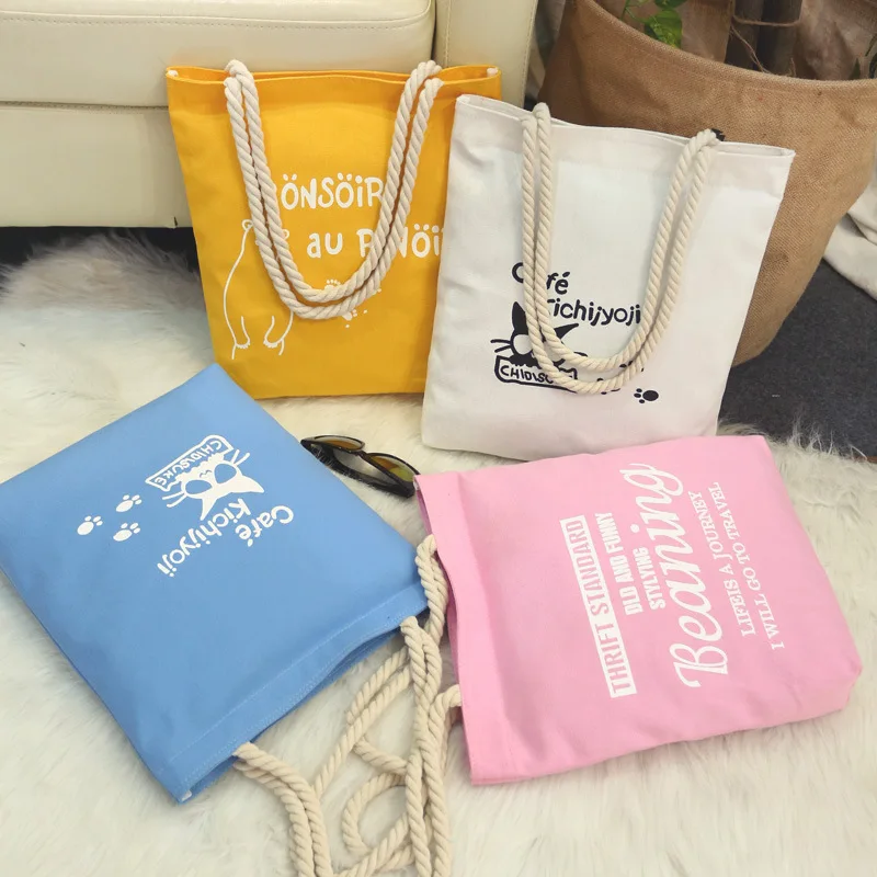 New Style Canvas Bag WOMEN'S Bag Shoulder Bag South Korea Students Literature And Art Hipster Simple Cartoon Casual Hand Shoulde