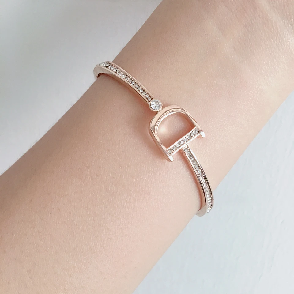 Bangle bracelet crystal bracelets Simple Rose Gold Silver Color Bangles Letter Crystal Cuff Bracelet & Bangle For Women Girls Female