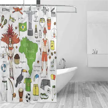

GloriaJohnson Modern Waterproof Fabric Shower Curtain Brazilian Nation Symbols Cool Shower Curtain