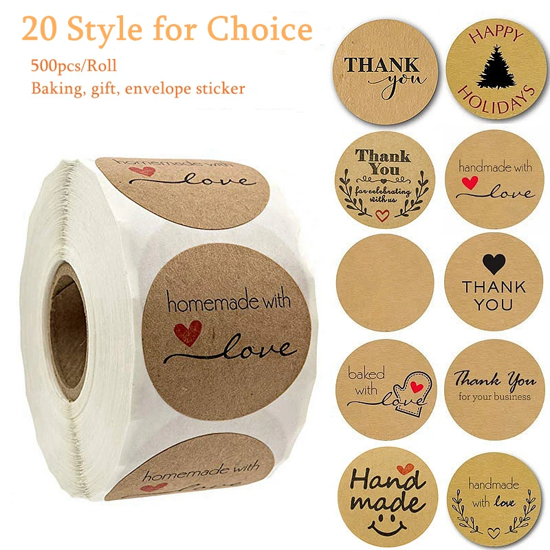 

Kraft Paper Handmade Thank You Sticker for Wedding Favors and Party Gifts for Guests Christmas Gifts Decoration Baking 500pcs