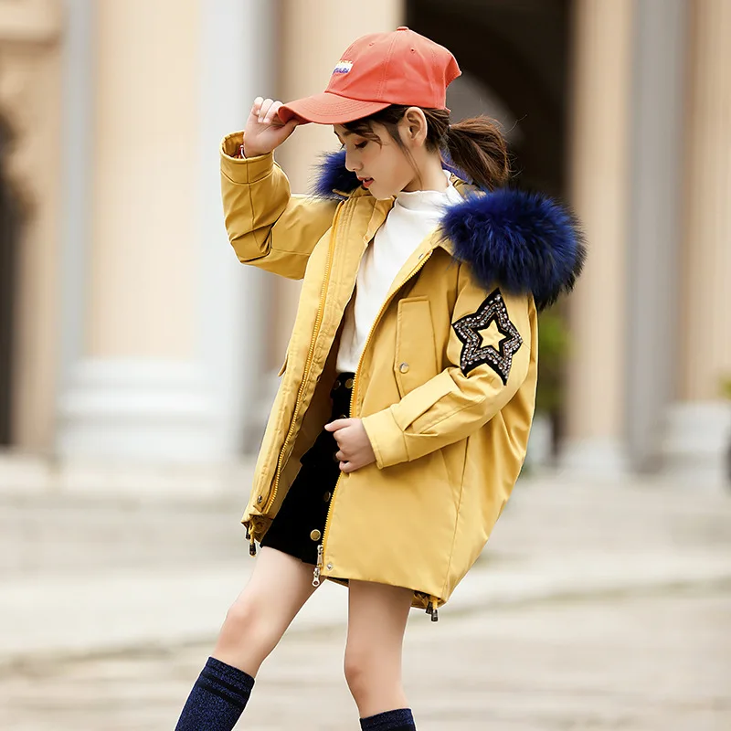 

-30 Degree Kids Winter Coat Duck Down Filling Girls Down Jacket Large Fur Collar Thick Warm Girl Snowsuit Outwear Coat Z652