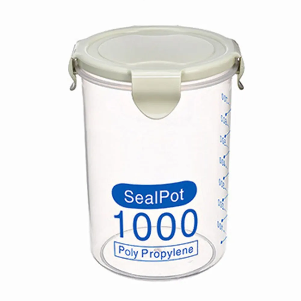 Kitchen Plastic Sealed Crisper grain storage boxes organizer 600ml 800ml 1000ml Grain Jar Food Storage Tank Have Cap Sealpot Box - Цвет: Green 1000ml