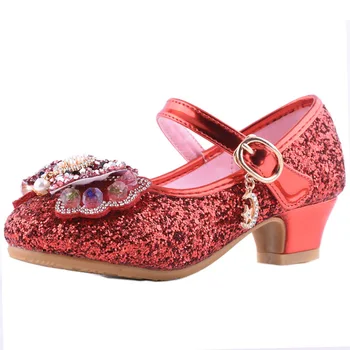 

AFDSWG new girls high heels princess shoes leather shoes kids show Cinderella children crystal shoes shoes girls