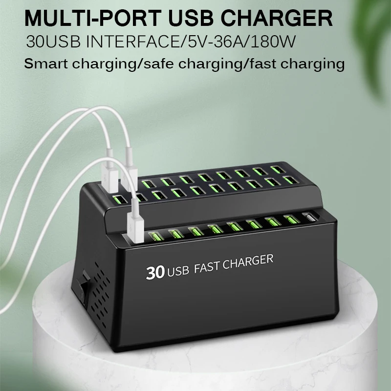30 портов Usb быстрая зарядная станция 180 Вт Мульти USB зарядное устройство для samsung S10 huawei mate 30 Pro Iphone X 8 11 Xioami