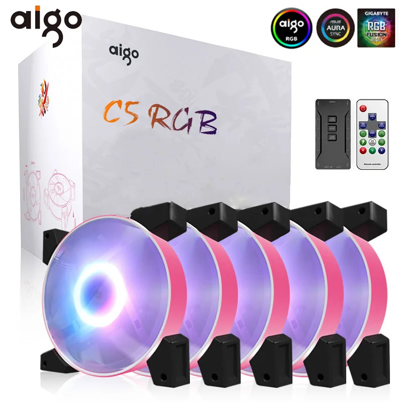 Aigo RGB Вентилятор 120 мм светодиодный компьютер PC чехол вентиляторы RGB тихий пульт дистанционного управления 5v 3pin ореолом синхронизирующий компьютер Процессор кулер охлаждения отрегулировать чехол вентилятор