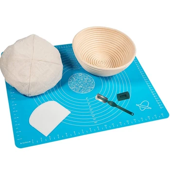 

Proofing Basket For Artisan Bread-Sourdough Bread Bowl Linen Liner Cloth Bread Lame Dough Scraper and Silicone Baking Mat with M
