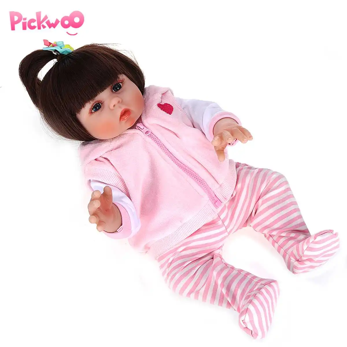 

Pickwoo 48CM Reborn Toddler Girl Doll in Pink Dress Full Body Soft Silicone Realistic Baby Bath toy Anatomically Correct