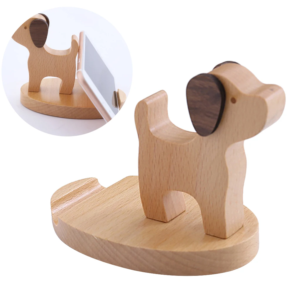 

Cute Wooden Mobile Phone Case Base Bracket Creative Puppy Deer Beech Desktop Phone Holder for Smart Phone Tablet