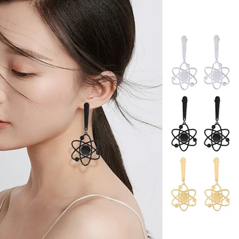 

Atom Pendant Drop Earrings The Bigbang Theory Physics Chemistry Stainless Steel Black Gold Color Dangle Earring Gift for Women
