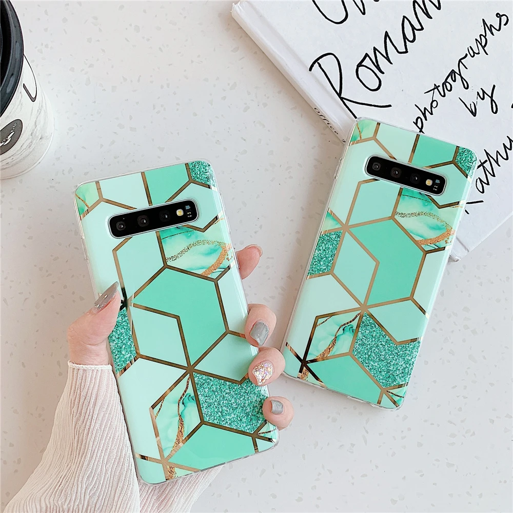 

For Samsung Galaxy Note 10 Cover Luxury Geometric Marble Case for Samsung S8 S9 S10 Plus Funda Soft TPU Silicone Back Cover Etui