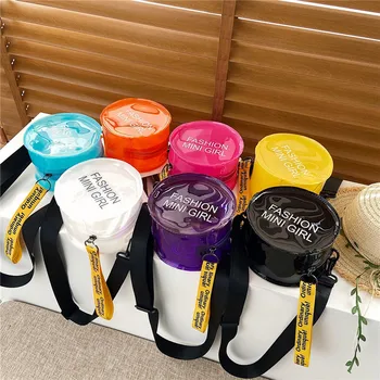 

Women Letter Shoulder Bag Transparent Round Zipper Messenger Bag with Lanyard Children Crossbody Fashion 2020