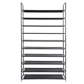 

Simple Assembly 10 Tiers Non-woven Fabric Shoe Rack with Handle Black